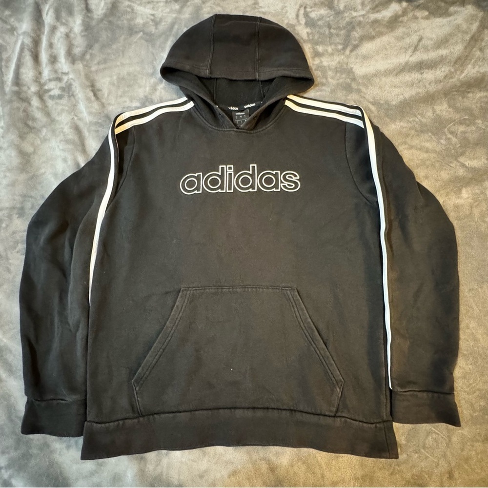 Adidas Men's Black Hoodie with White Stripes

#1302